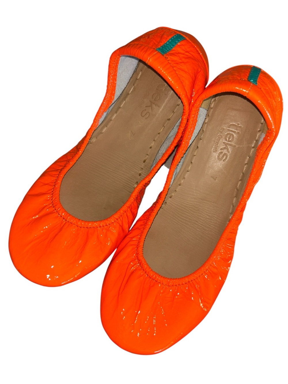 Tieks By Gavrieli Outrageous Orange Patent Leather Ballet Flats Shoes Size 7 - Picture 2 of 9